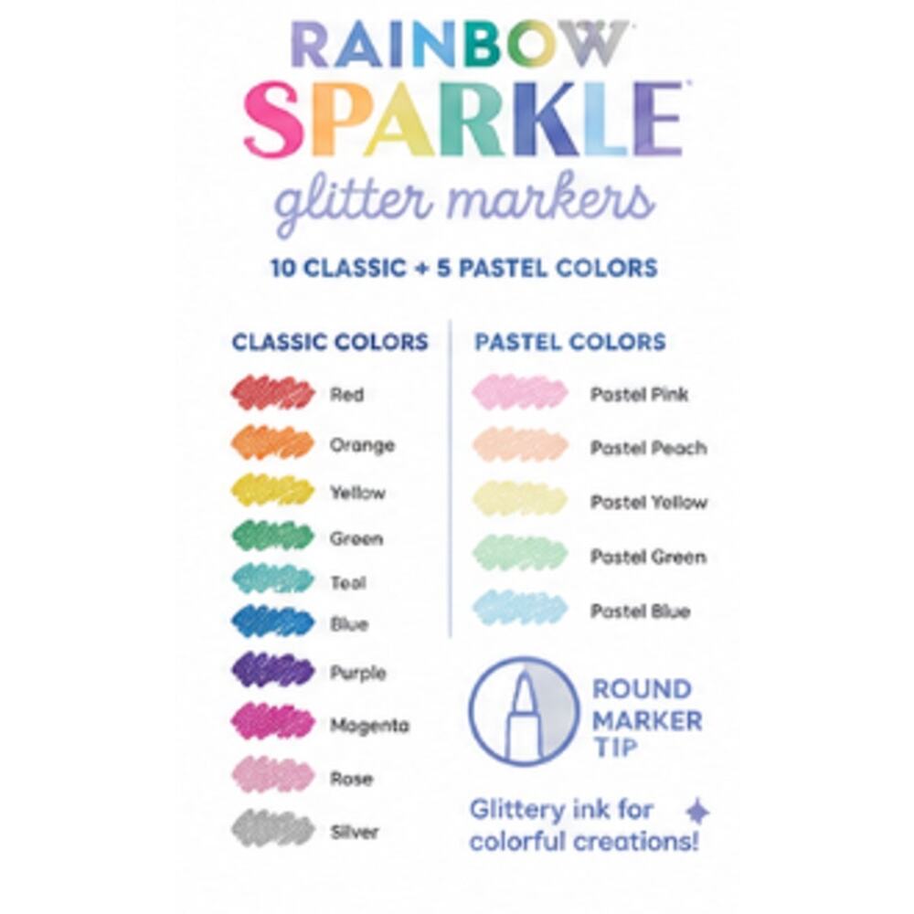 OOLY Rainbow Sparkle Glitter Markers 15 Pack Classic Pastel Colors NEW - Picture 3 of 3